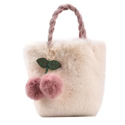 New Fashion Woman Cherry Plush Handbag Bolsos Soft Girls Cute Pure Color Chain Bag Magnetic Button Cross-body Bucket Type Bags