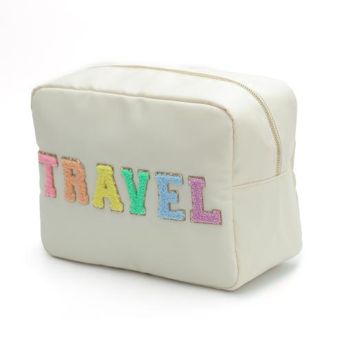 Low MOQ Stock Nylon Women Lady Custom Embroidery Chenille Patches Custom Travel Makeup Pouch Small Cosmetic Bag