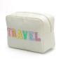 Low MOQ Stock Nylon Women Lady Custom Embroidery Chenille Patches Custom Travel Makeup Pouch Small Cosmetic Bag