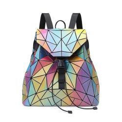 Lovevook Boutiques droppshiping ladies and girls drawstring bag big stock PU geometric rainbow backpack school bags