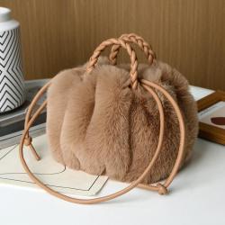CCF704 New Trend Women's Fur Shoulder Handbag Ladies Single Shoulder Bag Luxury Tote Bags Drawstring Woven Purse And Handbag