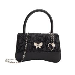 2024 Custom Butterfly Logo Lovely Metal Heart Pearl Tag Bags Handbag With Wrinkle Fabric