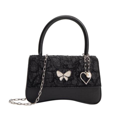 2024 Custom Butterfly Logo Lovely Metal Heart Pearl Tag Bags Handbag With Wrinkle Fabric