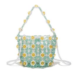 2024 Wholesale Small Fresh Handmade acrylic  Beaded Daisy Portable Bucket Bag Round Hollow Beaded Shoulder Messenger Bag