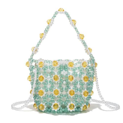 2024 Wholesale Small Fresh Handmade acrylic  Beaded Daisy Portable Bucket Bag Round Hollow Beaded Shoulder Messenger Bag