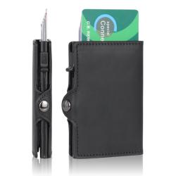 Wholesale Aluminium Rfid Blocking Pop-up Card Holder Leather Pop Up Card Holder Wallet