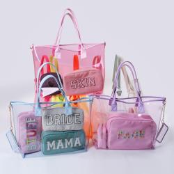 Keymay 10-color Stock New Design Tote Bag Women Pvc Shoulder Handbag Large Transparent Clear Tote Bags