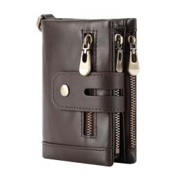 ZF203 Explosion RFID Anti-theft Brush Wallet Vertical Head Layer Oil Wax Cowhide Double Zip Men Leather Money Clip