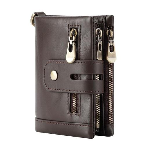 ZF203 Explosion RFID Anti-theft Brush Wallet Vertical Head Layer Oil Wax Cowhide Double Zip Men Leather Money Clip