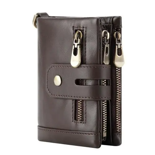 ZF203 Explosion RFID Anti-theft Brush Wallet Vertical Head Layer Oil Wax Cowhide Double Zip Men Leather Money Clip