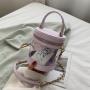Hot sale women chain transparent bucket bag fashion designer clear PVC hand bag for women