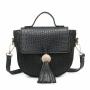 Cross-border Agitation Retro Women Knit Tassel Zipper & Hasp Handbags China PU Lady Bags Girl Pure Color Button Bucket Handbag