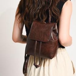 HR596 Women Bag New Fashion Backpack Girl Retro Drawstring PU Leather Schoolbag Female Versatile Brown Soft Small Travel Bag