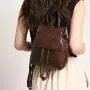 HR596 Women Bag New Fashion Backpack Girl Retro Drawstring PU Leather Schoolbag Female Versatile Brown Soft Small Travel Bag