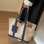 HR721 Women's Tote Bag Contrast Patchwork Canvas Pocket Fashion Underarm Bag Comfortable Shoulder Girl Vacation Shopping Bag
