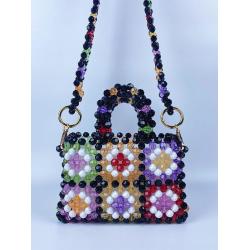New Fashion Handmade Colorful Bead Checkered Woven Bag carteras para mujer 	 sac a main