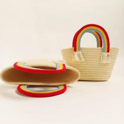 Custom 2024 Handmade Woven Straw Beach Bag For Summer Women With Colorful Handle Design