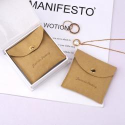 Custom Emboss Printing Microfiber Snap Bottom Pouch Earring Ring Necklace Packing Envelope Jewelry Pouch