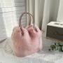 Pure Color Large Capacity Plush Crossbody Bag Artificial Rabbit Hair Bucket Tote Bag Magnetic Button Single Shoulder Handbag