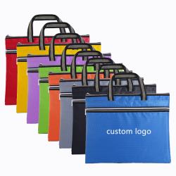 Gelory Classic Portable Polyester Document File Holder With Zipper Handbag Multicolor Double Pocket Customisable Logo File Bags