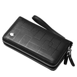 ZF216 Explosive Leather Men Wallet Long Zipper Clutch Geometric Phone Bag Casual Head Layer Cowhide