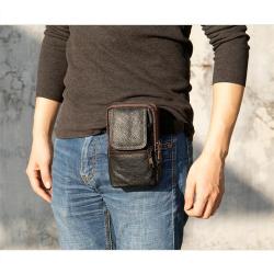 Men genuine leather small mobile phone bag working waist pocket tool bag on belt men's shoulder messenger bag factory wholesale