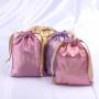 Custom Logo Printed Satin Jewelry Pouch With Ribbon Super Soft Silk Gift Perfume Cosmetic Hair Dust Bag