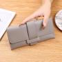 Women's Wallet Ladies Long Trifold Flap Coin Purse Multifunctional Card Bag Buckle Leather Wallet Coin Purse