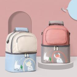 ZX016 Cartoon Breastmilk Bag insulation Dual Compartment Backpack Baby Bottle Insulation Nylon Waterproof Lunch Bags