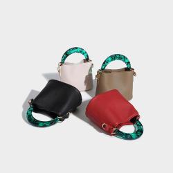 New Women's Resin Handle Bucket Bag Good Quality Single Shoulder Crossbody Bags Ladies Leather Handbag Support Customization