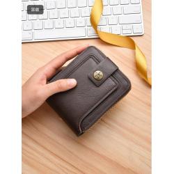 ZF220 Men Wallet Short Retro Fashion Zip Bag Multi-card Position Large Capacity Pop Card Bag Daily Carry PU Leather