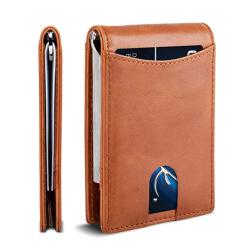 High quality mens wallets slim genuine leather rfid leather money clip pocket card holder with money clip