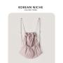 2024 Korean nylon casual shoulder bag lightweight nylon schoolbag drawstring double layer backpack for girls