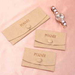 Custom Logo Printed Emboss Snap Button Microfiber Envelope Glasses Pouch Jewelry Watch Necklace Microfiber Bag
