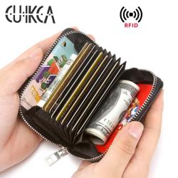 CUIKCA Fashion Lychee Pattern PU Leather Unisex Organ Type Card Holder RFID Wallet Zipper Coins Purse Business ID Bank Card Case