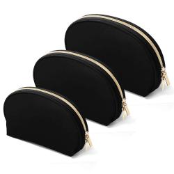 Black Makeup Bag Portable Travel Waterproof Makeup Bag Organizer with Double Gold Zipper Toiletry Bags for Woman