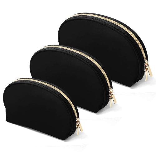 Black Makeup Bag Portable Travel Waterproof Makeup Bag Organizer with Double Gold Zipper Toiletry Bags for Woman