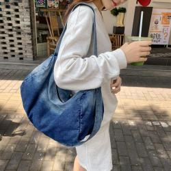 Lazy style wash denim canvas bag female simple gradual color crossbody bag large capacity literary shoulder bag