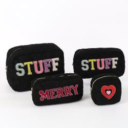 Portable Eco Friendly S M L XL Soft Teddy Zipper Makeup Bag Custom Sherpa Velvet Pouch Women Fluff organizer Cosmetic Bag