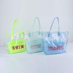 Keymay No MOQ Large Capacity Women's Shopping Beach Tote Bag Transparent Pvc Clear Tote Bag
