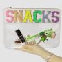 Keymay No MOQ Personalized Chenille Glitter Letter Waterproof  Transparent Makeup Pouch Bag Pvc Cosmetic Bag Clear Makeup Bag