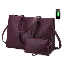 Wholesale 2pc Stylish office lady PU tote handbag sets large leather shoulder bags Croc solid laptop briefcase handbag for women