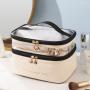 Multifunction Transparent Large Capacity Zipper Makeup Bag Double Layer PVC PU Toiletry Cosmetic Bag