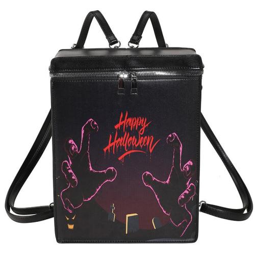 HR654 Halloween Gift Creative Funny Bag Women's Halloween Pumpkin Graffiti One Shoulder Crossbody Bag PU Personalized Backpack