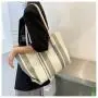 Gelory Korean Version Simple Stripes Large Capacity Ladies Shoulder Handbags Canvas Striped Zipper Tote Bag Women
