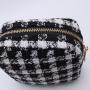 New Style Small MOQ Ladies Custom Logo Skincare Beauty  Cases Cosmetiquera Travel Organizer Check Net Tweed Cosmetic Bag
