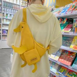 HR283 Fashion Cute Duck Canvas Messenger Bag for Women New Student Crossbody Shoulder Bag Trendy Funny Cute Cartoon Chest Bag