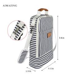 Custom Logo Reusable Wine Bags Travel 2 Bottle Stripes Wine Carry Bag for Wine