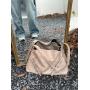 New pleated design student tote bag Large capacity cool shoulder bag Retro pattern PU soft leather cross-body bag