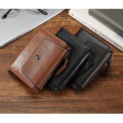 RFID Anti-Theft Man Short Wallet Slim leather wallet for men credit card holder multi-function coin clip wallet with zipper